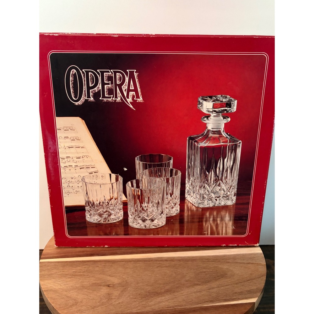 Vintage RCR OPERA Whiskey Decanter 4 Tumblers Set Lead Crystal Italy New In Box